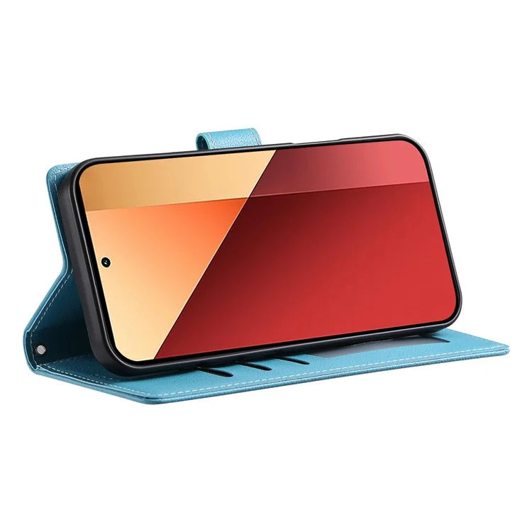 DF-012 Für Xiaomi Redmi Note 13 Pro 4G Hülle Lederstruktur mit Magnetverschluss Brieftasche Ständer Handyhülle mit Handschlaufe - Himmelblau
