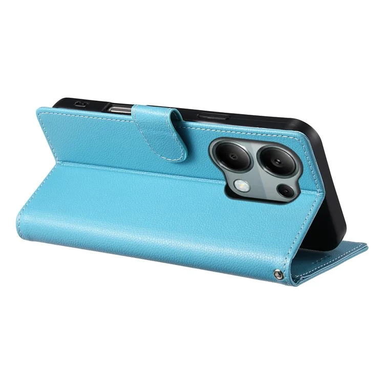 DF-012 Für Xiaomi Redmi Note 13 Pro 4G Hülle Lederstruktur mit Magnetverschluss Brieftasche Ständer Handyhülle mit Handschlaufe - Himmelblau