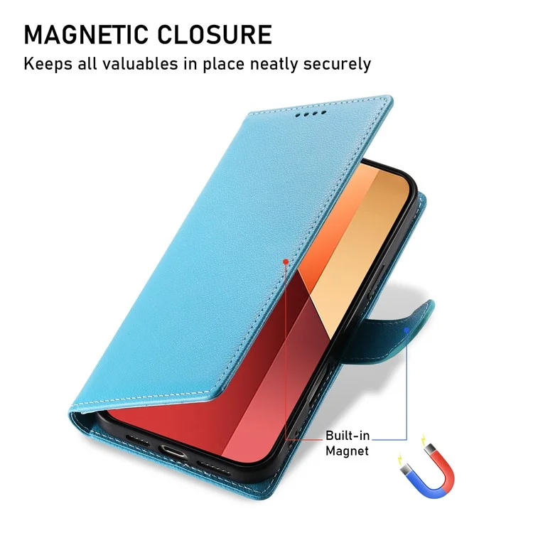 DF-012 Für Xiaomi Redmi Note 13 Pro 4G Hülle Lederstruktur mit Magnetverschluss Brieftasche Ständer Handyhülle mit Handschlaufe - Himmelblau