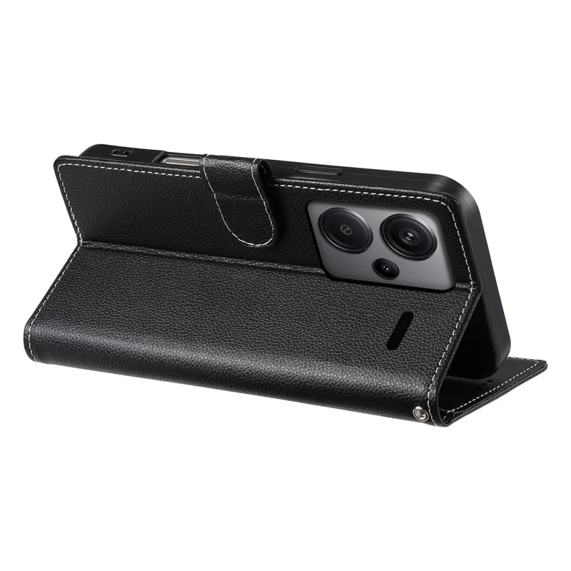 For Xiaomi Redmi Note 13 Pro+ 5G Stand Case Litchi Texture Leather Wallet Phone Cover Magnetic Snap - Black