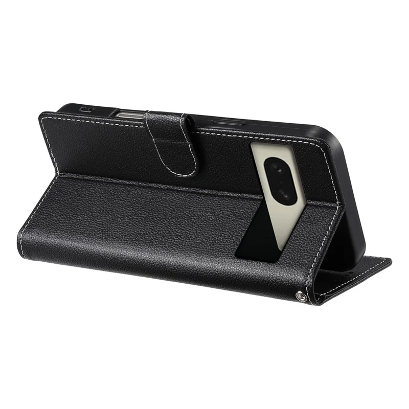 For Google Pixel 8 Case Litchi Texture Leather Wallet Phone Cover Magnetic Snap - Black