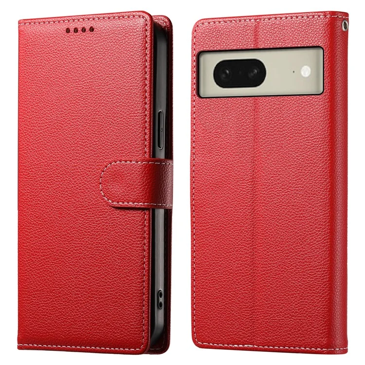 For Google Pixel 8 Case Litchi Texture Leather Wallet Phone Cover Magnetic Snap - Red