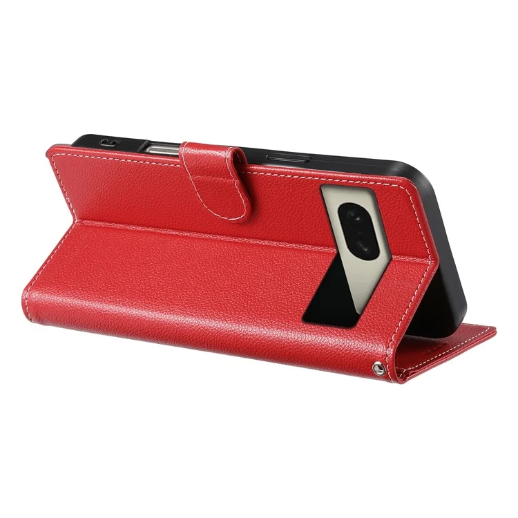For Google Pixel 8 Case Litchi Texture Leather Wallet Phone Cover Magnetic Snap - Red