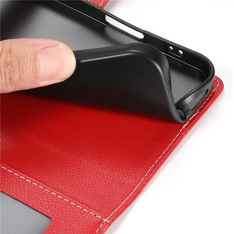 For Google Pixel 8 Case Litchi Texture Leather Wallet Phone Cover Magnetic Snap - Red
