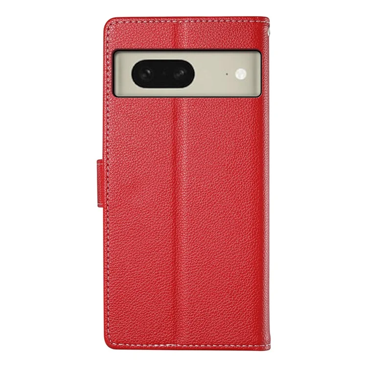 For Google Pixel 8 Case Litchi Texture Leather Wallet Phone Cover Magnetic Snap - Red
