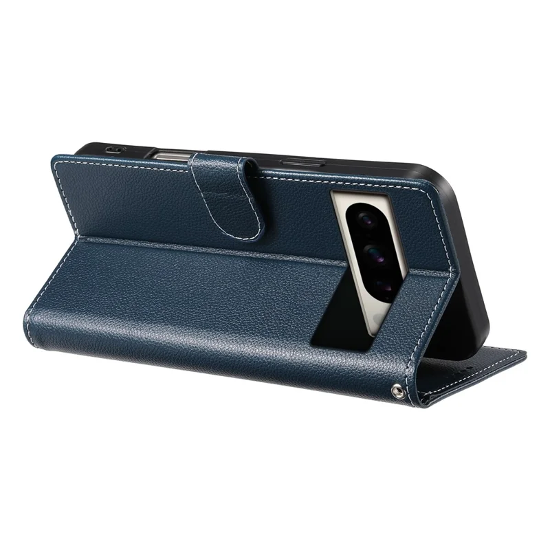 For Google Pixel 8 Pro Stand Case Litchi Texture Leather Wallet Phone Cover Magnetic Snap - Dark Blue