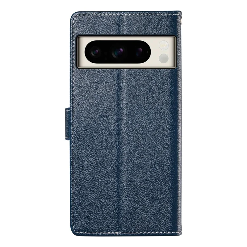 For Google Pixel 8 Pro Stand Case Litchi Texture Leather Wallet Phone Cover Magnetic Snap - Dark Blue