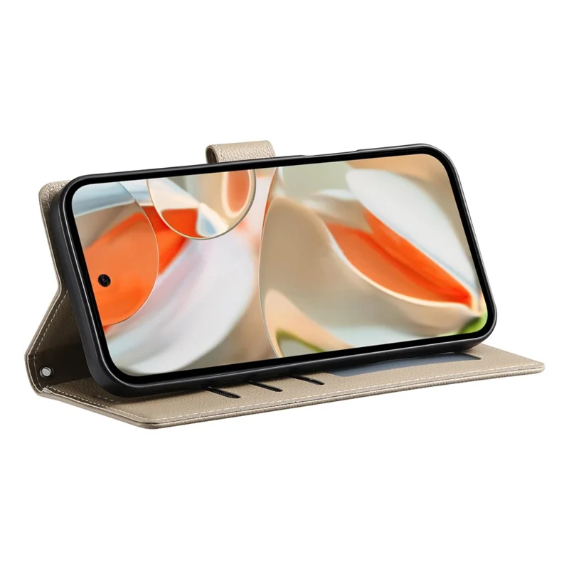 For Google Pixel 9 Pro XL Stand Case Litchi Texture Leather Wallet Phone Cover Magnetic Snap - Apricot