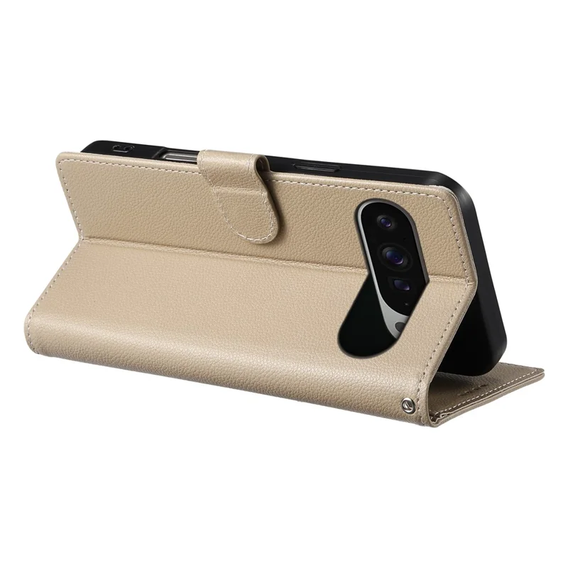 For Google Pixel 9 Pro XL Stand Case Litchi Texture Leather Wallet Phone Cover Magnetic Snap - Apricot