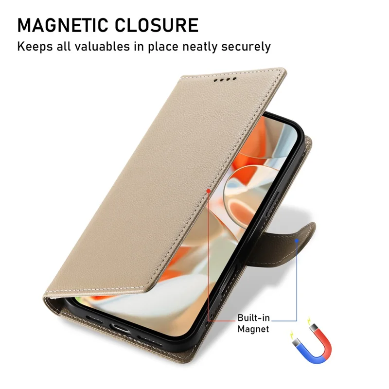 For Google Pixel 9 Pro XL Stand Case Litchi Texture Leather Wallet Phone Cover Magnetic Snap - Apricot