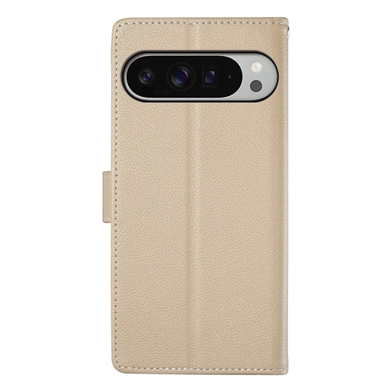 For Google Pixel 9 Pro XL Stand Case Litchi Texture Leather Wallet Phone Cover Magnetic Snap - Apricot