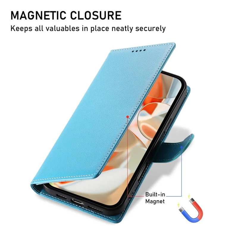 For Google Pixel 9 Pro XL Stand Case Litchi Texture Leather Wallet Phone Cover Magnetic Snap - Sky Blue