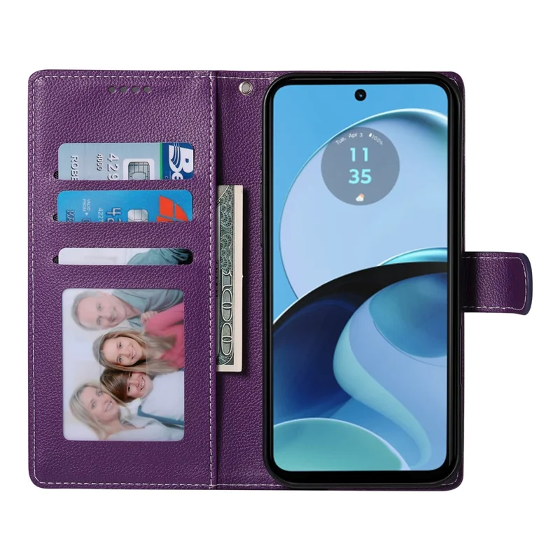 For Motorola Moto G14 4G / G54 5G Case Litchi Texture Leather Wallet Phone Cover Magnetic Snap - Purple