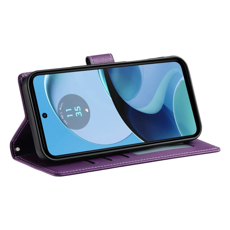 For Motorola Moto G14 4G / G54 5G Case Litchi Texture Leather Wallet Phone Cover Magnetic Snap - Purple