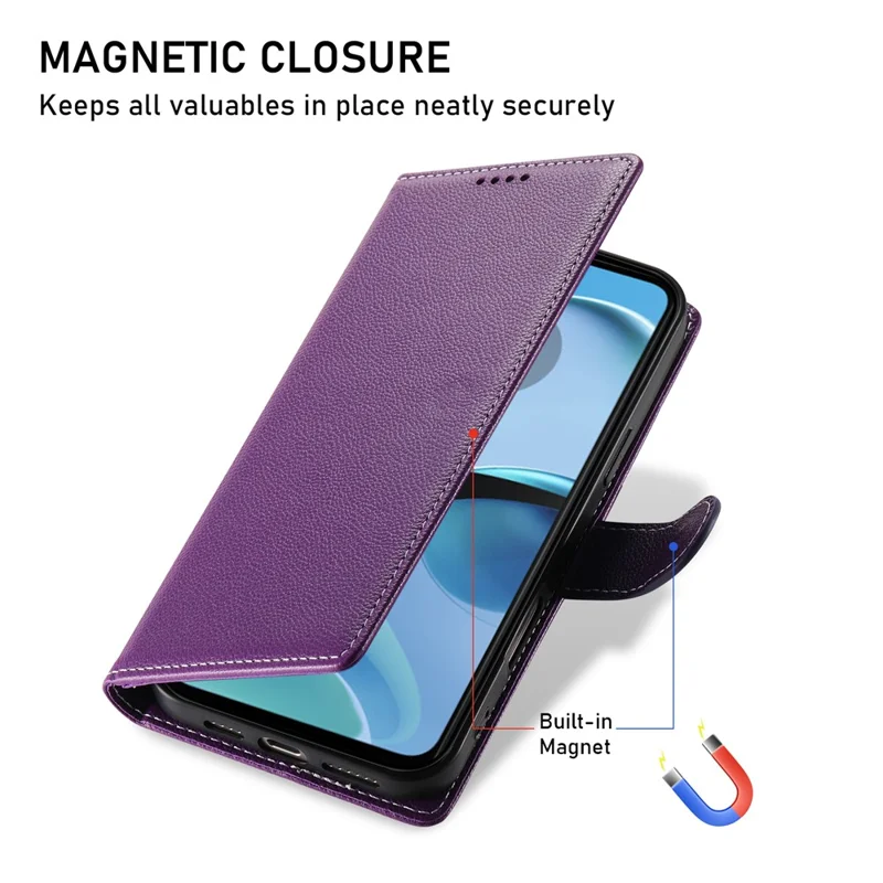 For Motorola Moto G14 4G / G54 5G Case Litchi Texture Leather Wallet Phone Cover Magnetic Snap - Purple