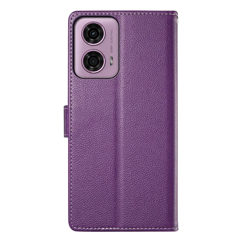 Чехол-книжка для Motorola Moto G24 4G / G04 4G с текстурой личи, кожаный кошелек, магнитная застежка - фиолетовый