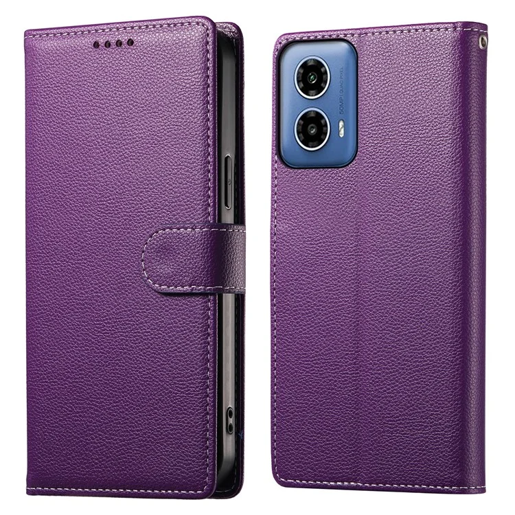 DF-012 Funda de Cuero con Textura de Cuero de Lichi, Cierre Magnético y Soporte para Motorola Moto G45 5G / G34 5G - Morado