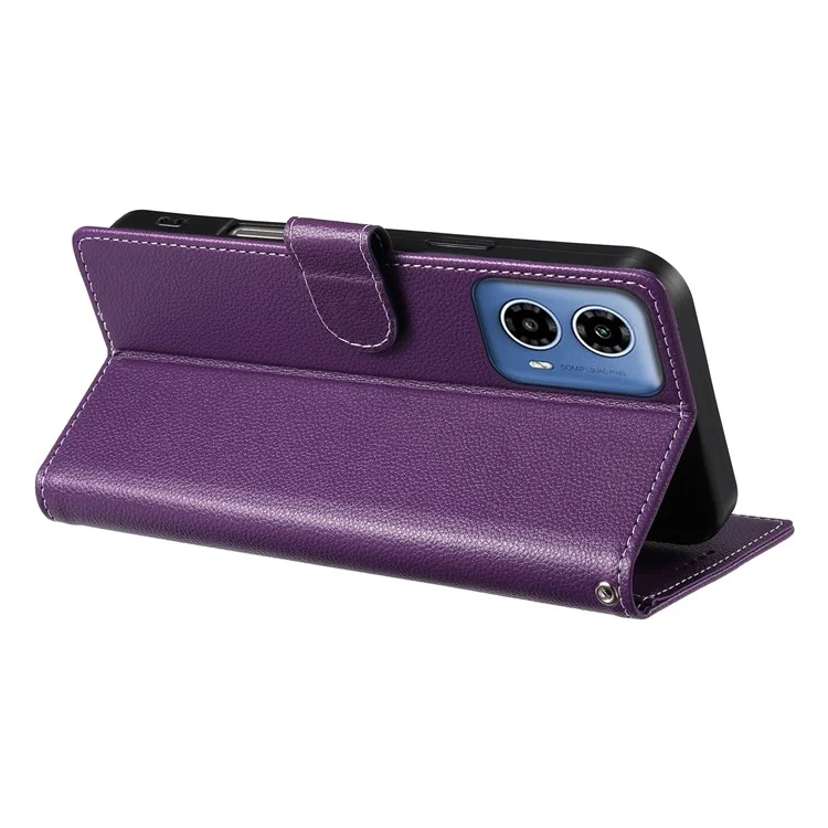 DF-012 Funda de Cuero con Textura de Cuero de Lichi, Cierre Magnético y Soporte para Motorola Moto G45 5G / G34 5G - Morado