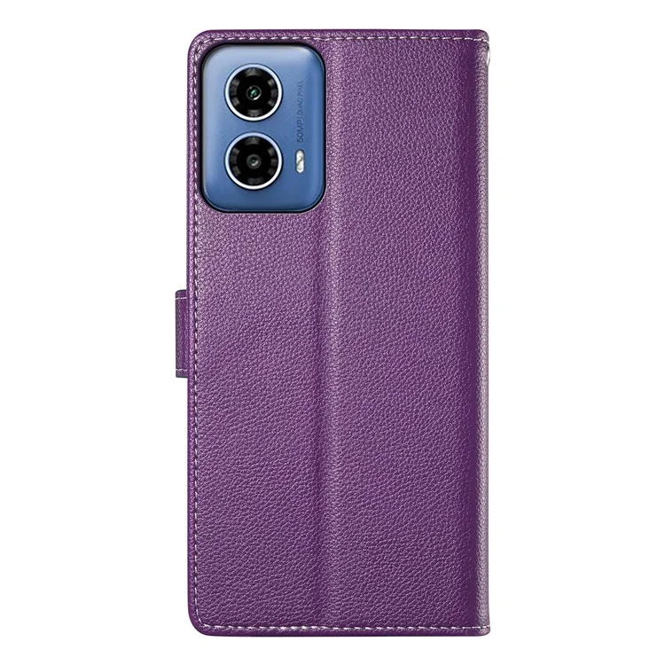DF-012 Funda de Cuero con Textura de Cuero de Lichi, Cierre Magnético y Soporte para Motorola Moto G45 5G / G34 5G - Morado