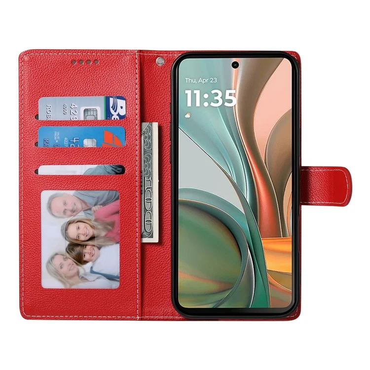 DF-012 For Motorola Moto G75 5G Case Litchi Texture Leather Magnetic Clasp Wallet Stand Phone Cover - Red