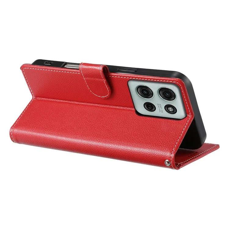 DF-012 For Motorola Moto G75 5G Case Litchi Texture Leather Magnetic Clasp Wallet Stand Phone Cover - Red