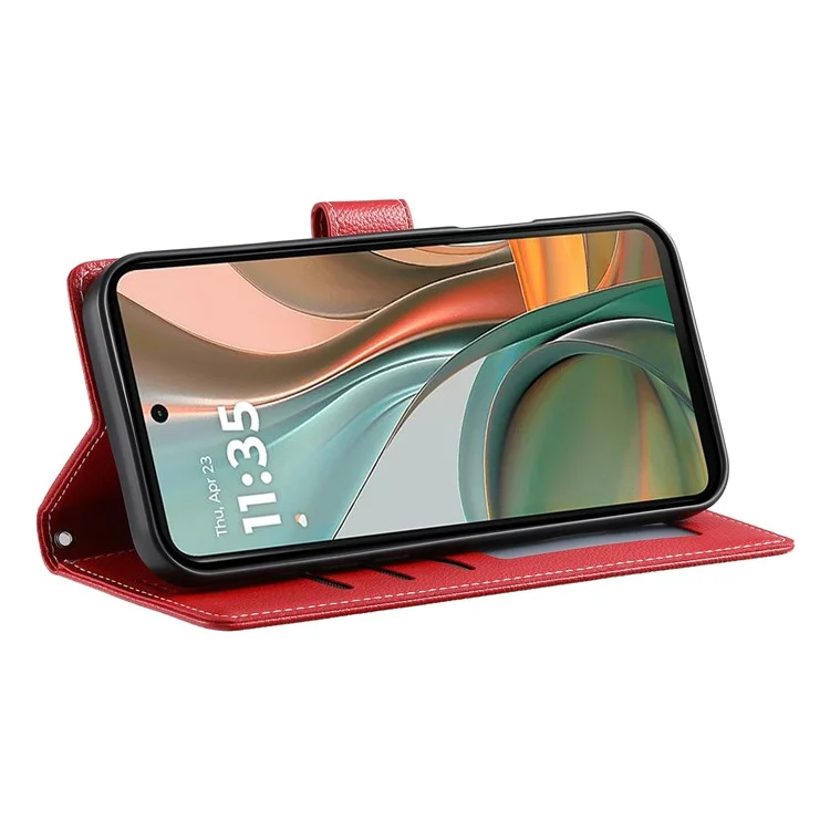 DF-012 For Motorola Moto G75 5G Case Litchi Texture Leather Magnetic Clasp Wallet Stand Phone Cover - Red