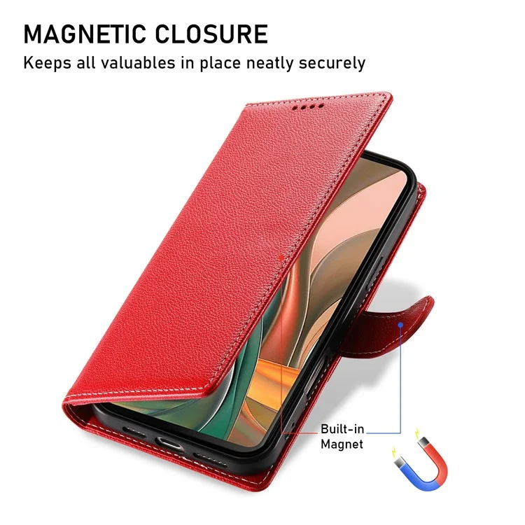 DF-012 For Motorola Moto G75 5G Case Litchi Texture Leather Magnetic Clasp Wallet Stand Phone Cover - Red