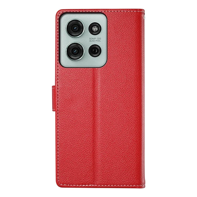 DF-012 For Motorola Moto G75 5G Case Litchi Texture Leather Magnetic Clasp Wallet Stand Phone Cover - Red