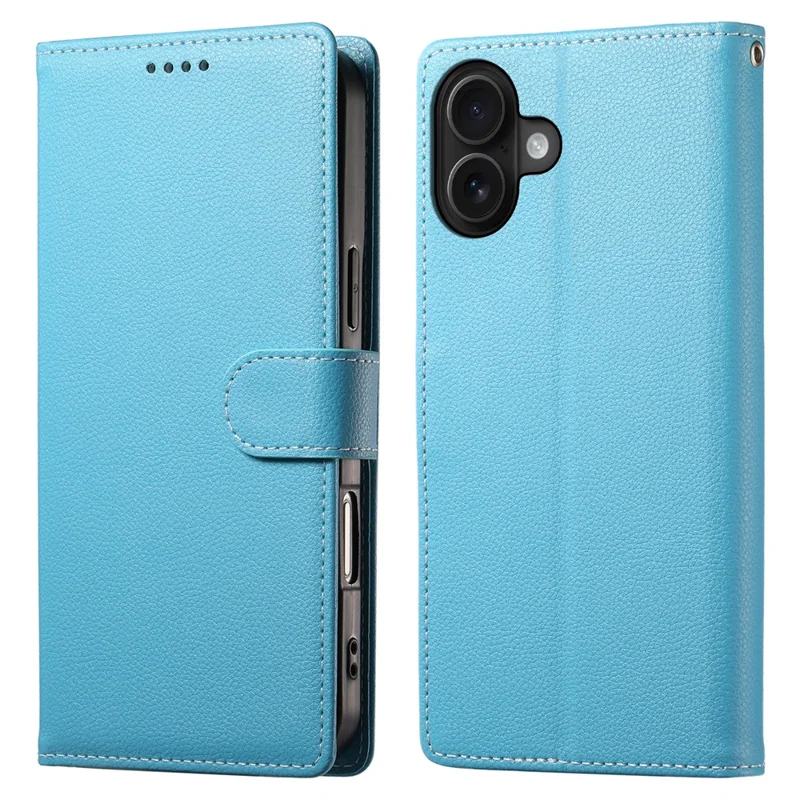 DF-012 Für iPhone 16 Hülle Ledertextur mit Magnetverschluss Brieftasche Ständer Handyhülle - Himmelblau