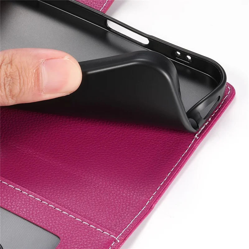 DF-012 For iPhone 16 Case Litchi Texture Leather Magnetic Clasp Wallet Stand Phone Cover - Rose