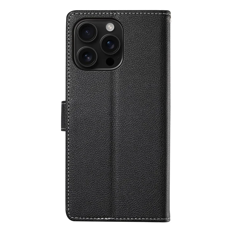 DF-012 Für iPhone 16 Pro Max Hülle Ledertasche mit Brieftaschenfunktion und Ständer - Schwarz