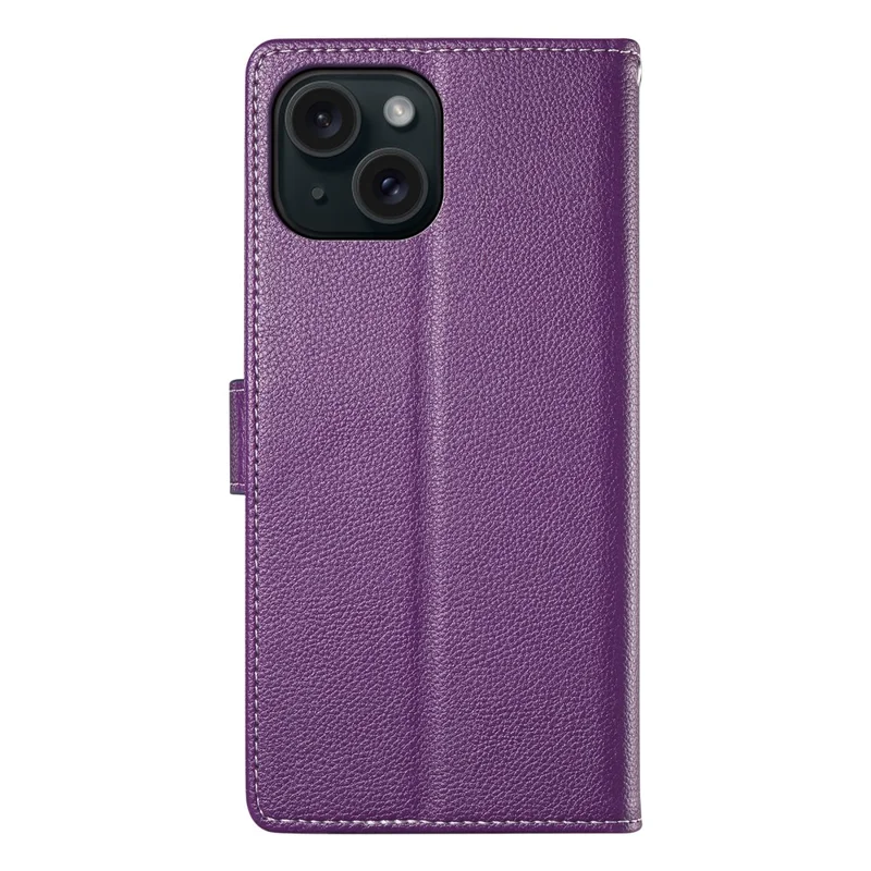 DF-012 Für iPhone 15 Hülle mit Lederstruktur im Litchi-Design, Magnetverschluss, Brieftasche und Ständer - Lila