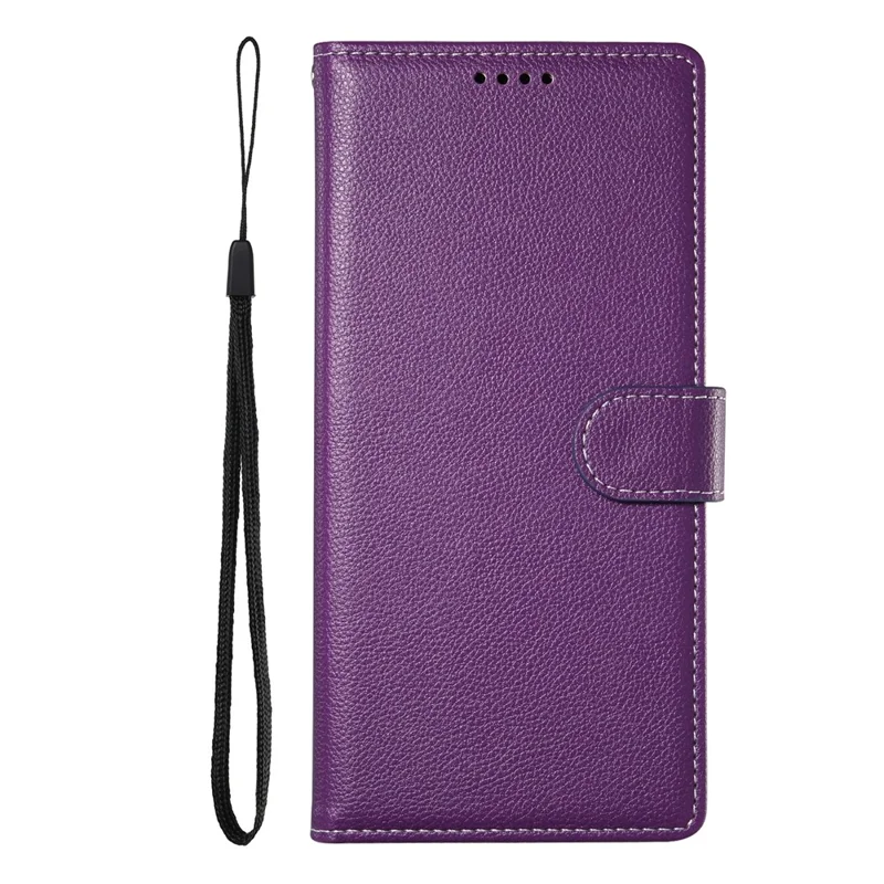 For iPhone 15 Pro Case Litchi Texture Leather Wallet Phone Cover Magnetic Snap - Purple