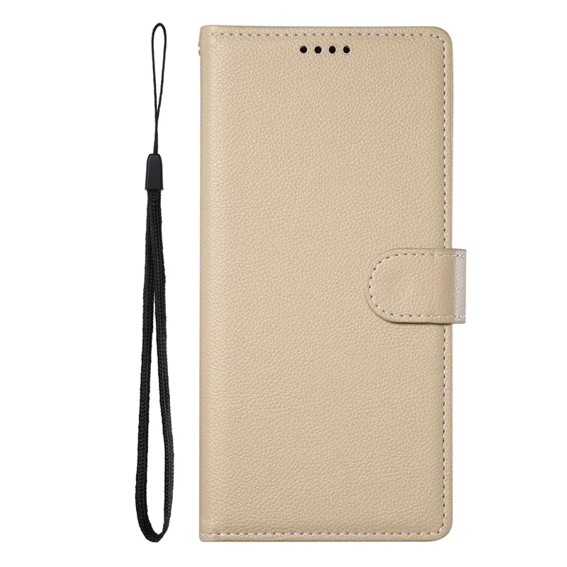 For iPhone 15 Pro Max Stand Case Litchi Texture Leather Wallet Phone Cover Magnetic Snap - Apricot