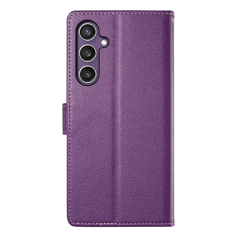 For Samsung Galaxy S25 Stand Case Litchi Texture Leather Wallet Phone Cover Magnetic Snap - Purple