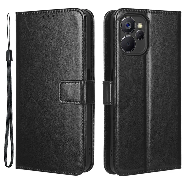 Per Realme 9i 5G Telefono Flip Whatet Case Stand Crazy Horse Texture Class Magnetico Copertura Per Telefono Guscio Protettivo - Nero
