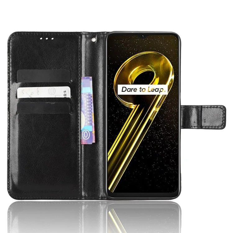 Per Realme 9i 5G Telefono Flip Whatet Case Stand Crazy Horse Texture Class Magnetico Copertura Per Telefono Guscio Protettivo - Nero