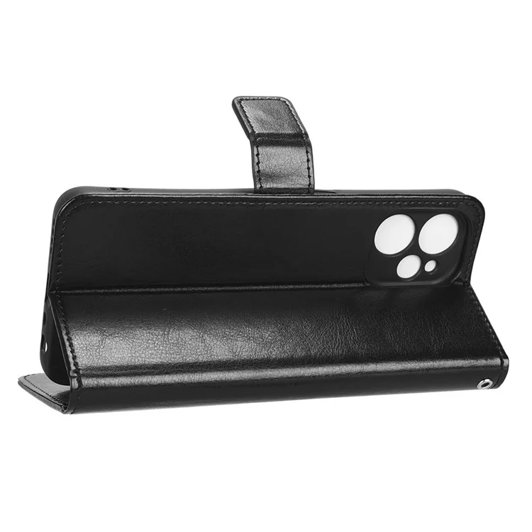 Per Realme 9i 5G Telefono Flip Whatet Case Stand Crazy Horse Texture Class Magnetico Copertura Per Telefono Guscio Protettivo - Nero