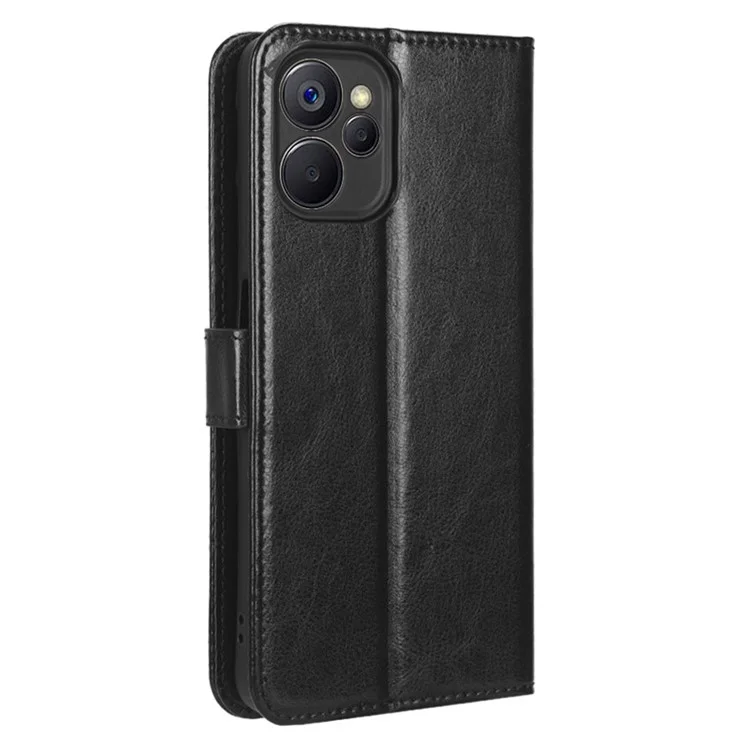 Per Realme 9i 5G Telefono Flip Whatet Case Stand Crazy Horse Texture Class Magnetico Copertura Per Telefono Guscio Protettivo - Nero