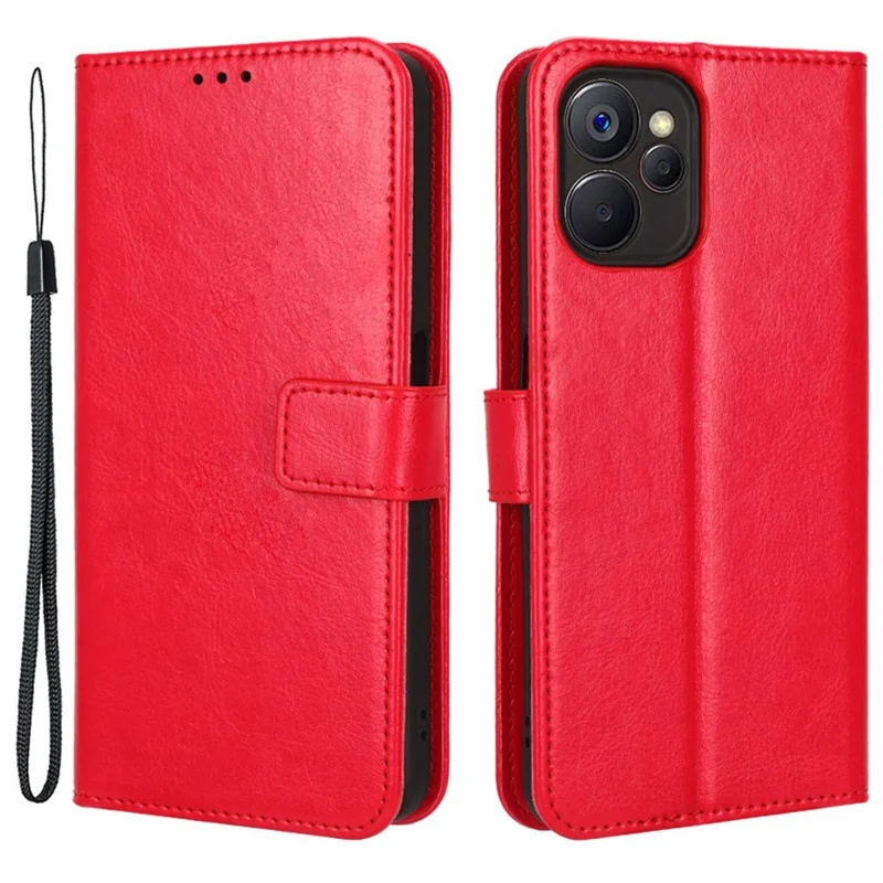 Étui portefeuille à rabat en cuir pour Realme 9i 5G / 10 5G / 10T 5G, support mains libres, texture cheval sauvage, fermoir magnétique, housse protectrice - Rouge