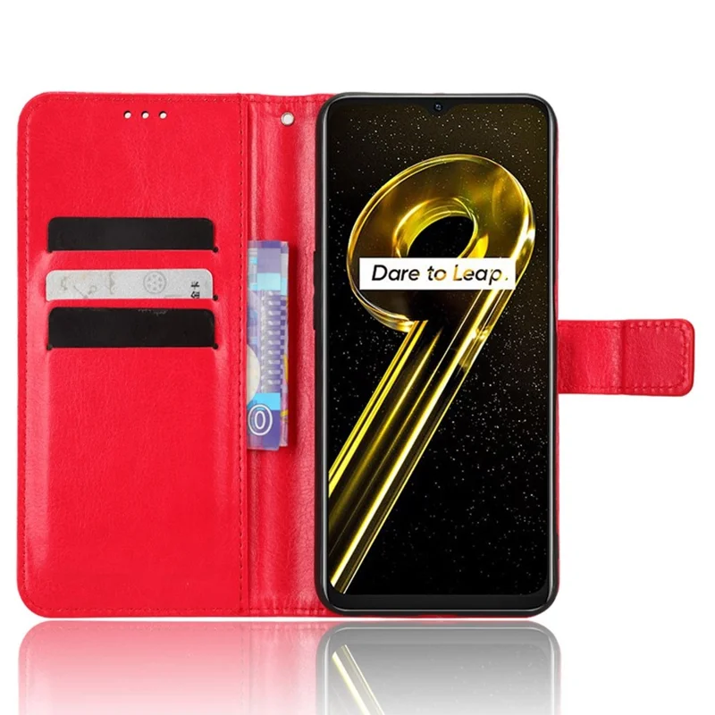 Étui portefeuille à rabat en cuir pour Realme 9i 5G / 10 5G / 10T 5G, support mains libres, texture cheval sauvage, fermoir magnétique, housse protectrice - Rouge