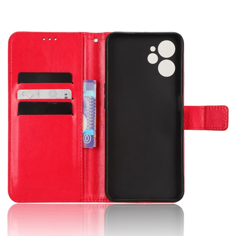 Étui portefeuille à rabat en cuir pour Realme 9i 5G / 10 5G / 10T 5G, support mains libres, texture cheval sauvage, fermoir magnétique, housse protectrice - Rouge