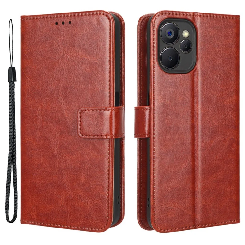 Étui portefeuille à rabat en cuir pour Realme 9i 5G / 10 5G / 10T 5G, support mains libres, texture cheval sauvage, fermoir magnétique, coque de protection - Marron