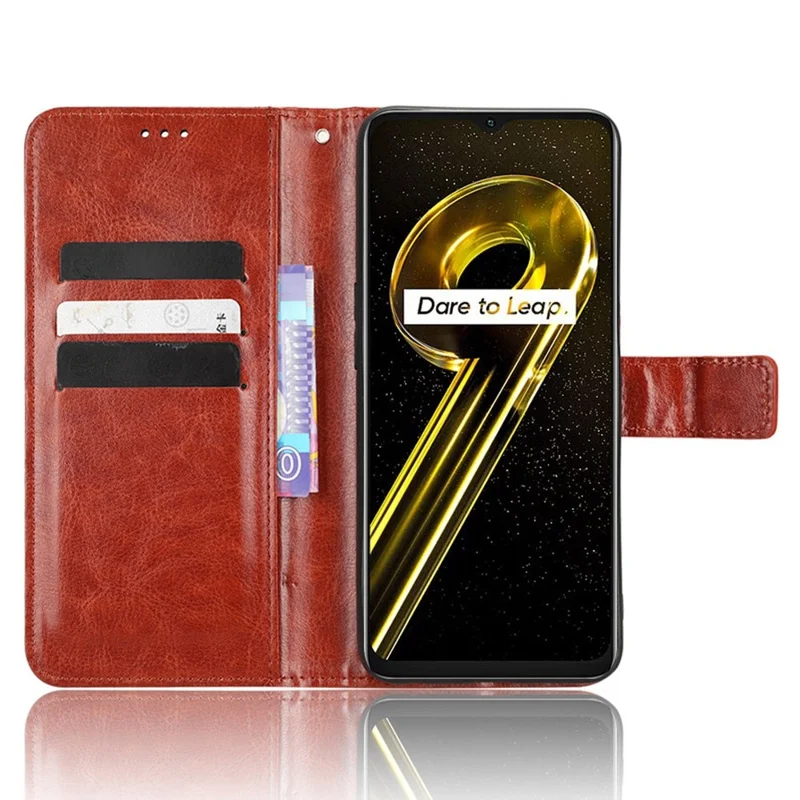 Étui portefeuille à rabat en cuir pour Realme 9i 5G / 10 5G / 10T 5G, support mains libres, texture cheval sauvage, fermoir magnétique, coque de protection - Marron