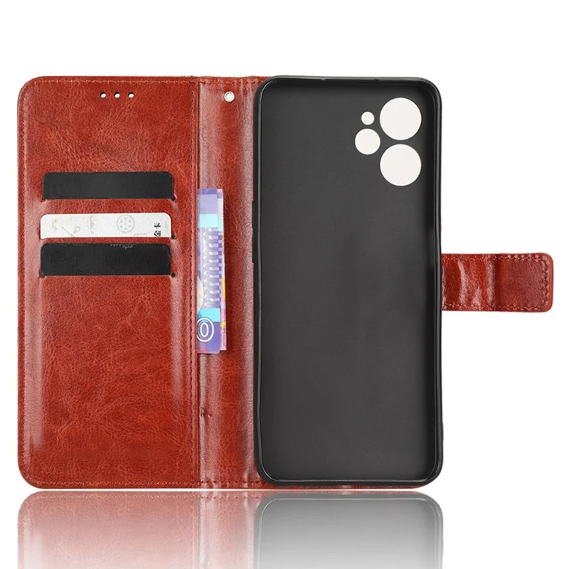 Étui portefeuille à rabat en cuir pour Realme 9i 5G / 10 5G / 10T 5G, support mains libres, texture cheval sauvage, fermoir magnétique, coque de protection - Marron