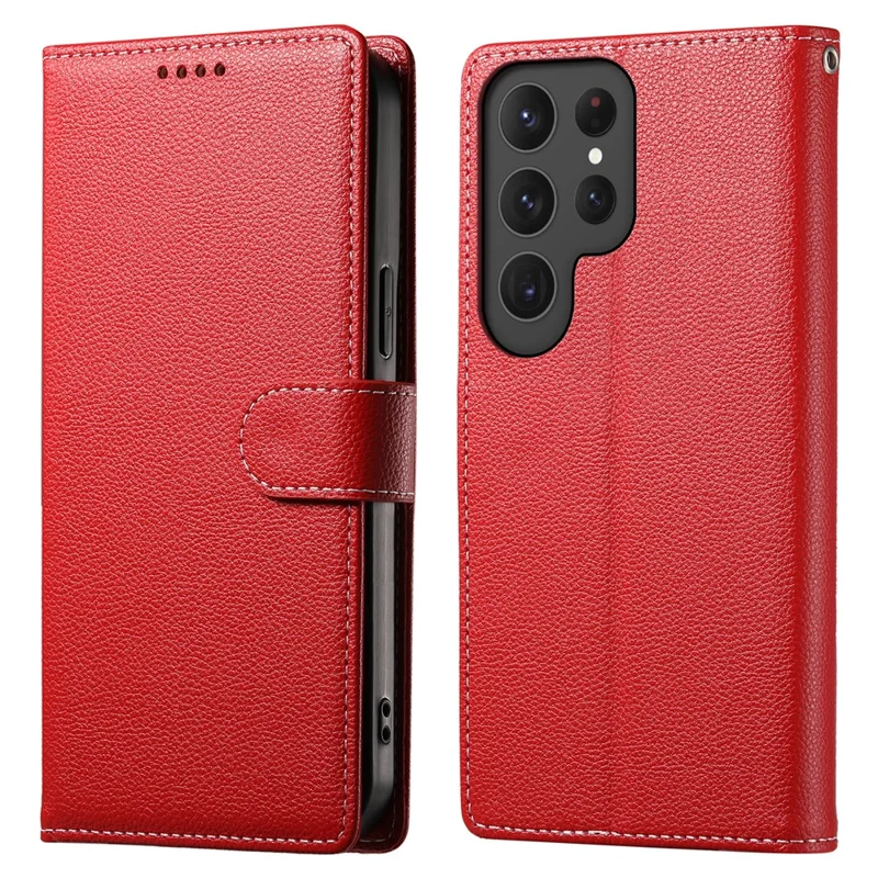DF-012 For Samsung Galaxy S24 Ultra Case Litchi Texture Leather Wallet Stand Phone Cover - Red