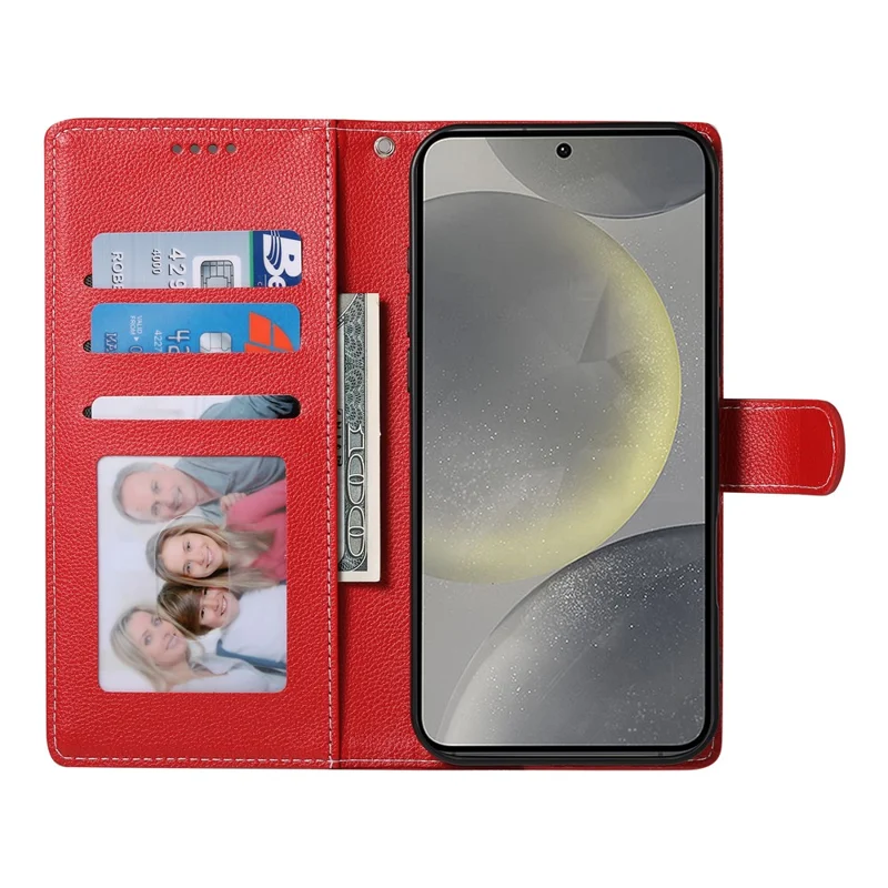 DF-012 For Samsung Galaxy S24 Ultra Case Litchi Texture Leather Wallet Stand Phone Cover - Red
