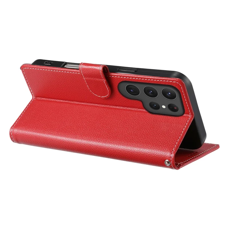 DF-012 For Samsung Galaxy S24 Ultra Case Litchi Texture Leather Wallet Stand Phone Cover - Red