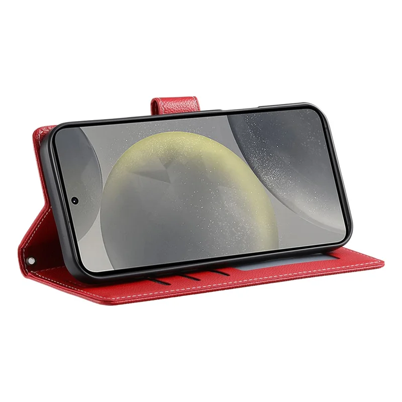 DF-012 For Samsung Galaxy S24 Ultra Case Litchi Texture Leather Wallet Stand Phone Cover - Red
