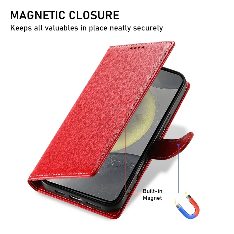 DF-012 For Samsung Galaxy S24 Ultra Case Litchi Texture Leather Wallet Stand Phone Cover - Red